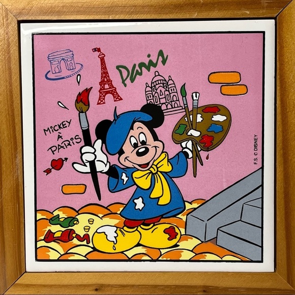 Disney Mickey Mouse the Artist Trivet Pine Wood Frame w/Hanging Loop 5.5”x5.5”‎ - Picture 6 of 8
